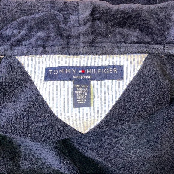 Tommy Hilfiger Unisex Sleepwear Heavy Terry One Size Robe Dark Blue 100% Cotton - Picture 7 of 16